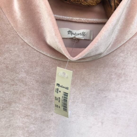 Madewell Top Velvet Mock Neck Short Sleeve T-Shirt Cream Neutral Blush M NWT - Picture 3 of 5